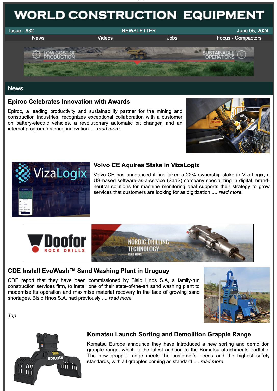 Newsletter Cover - Current World Construction Equipment Edition