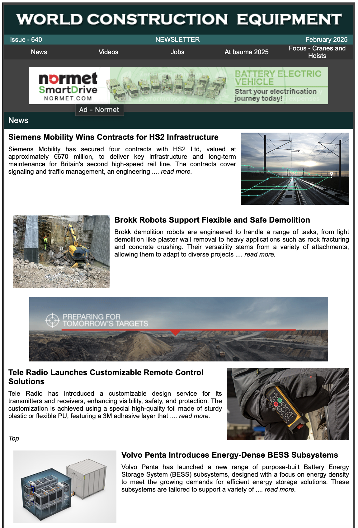 Newsletter Cover - Current World Construction Equipment Edition