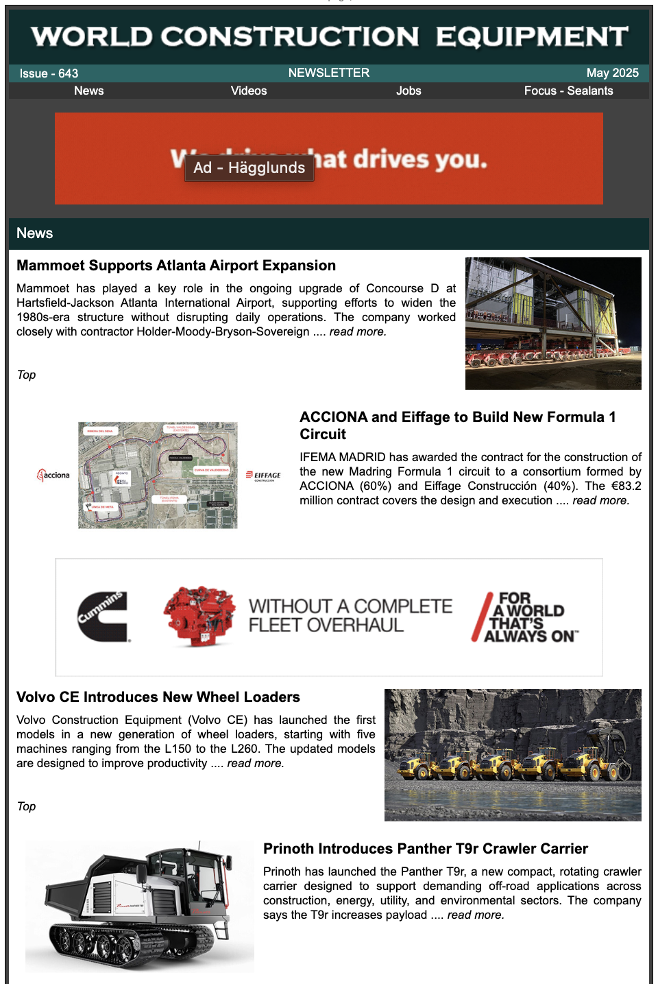 Newsletter Cover - Current World Construction Equipment Edition