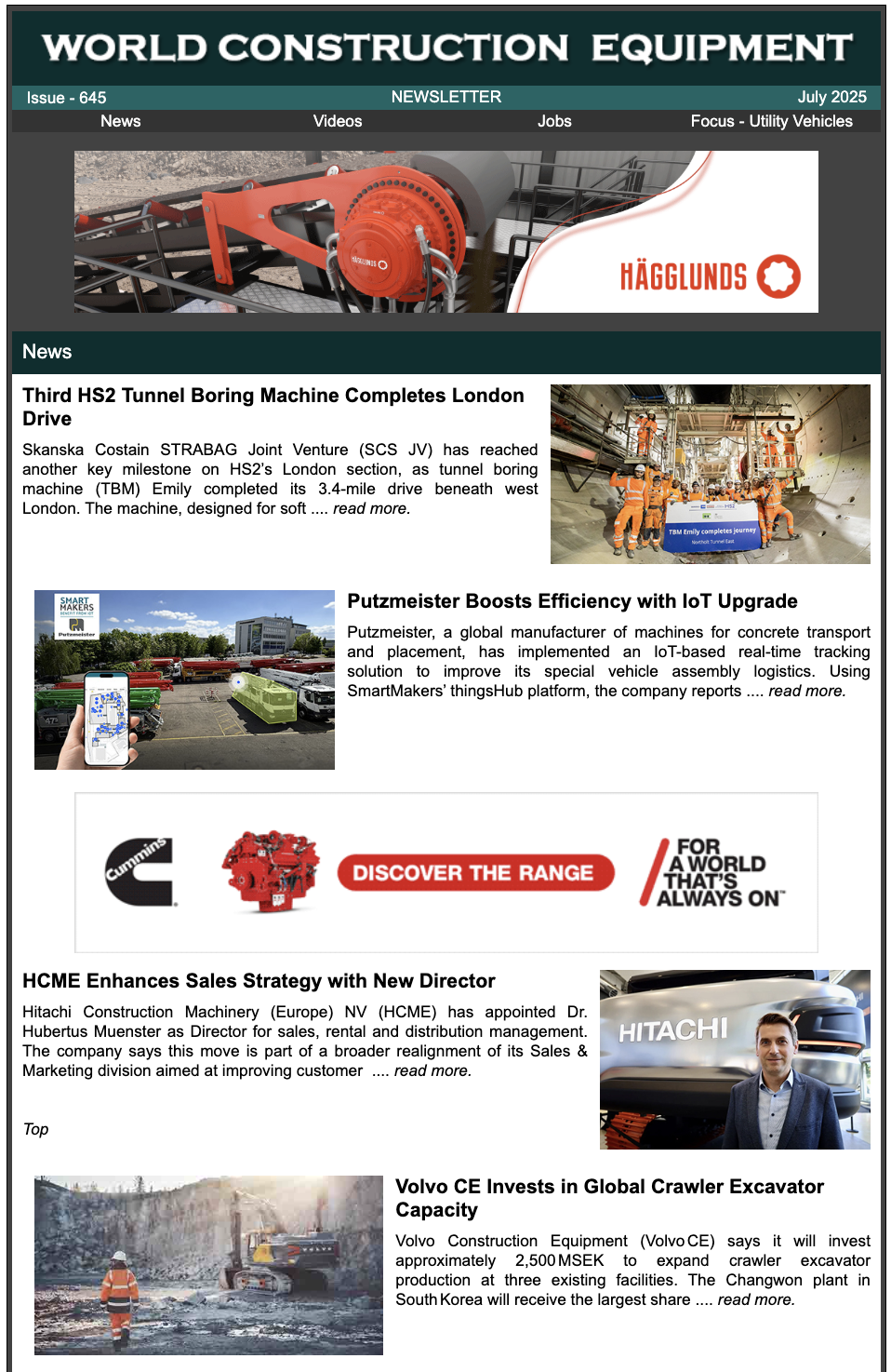 Newsletter Cover - Current World Construction Equipment Edition