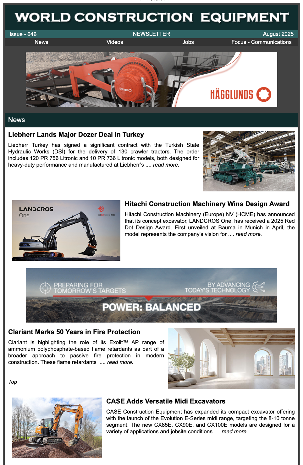 Newsletter Cover - Current World Construction Equipment Edition