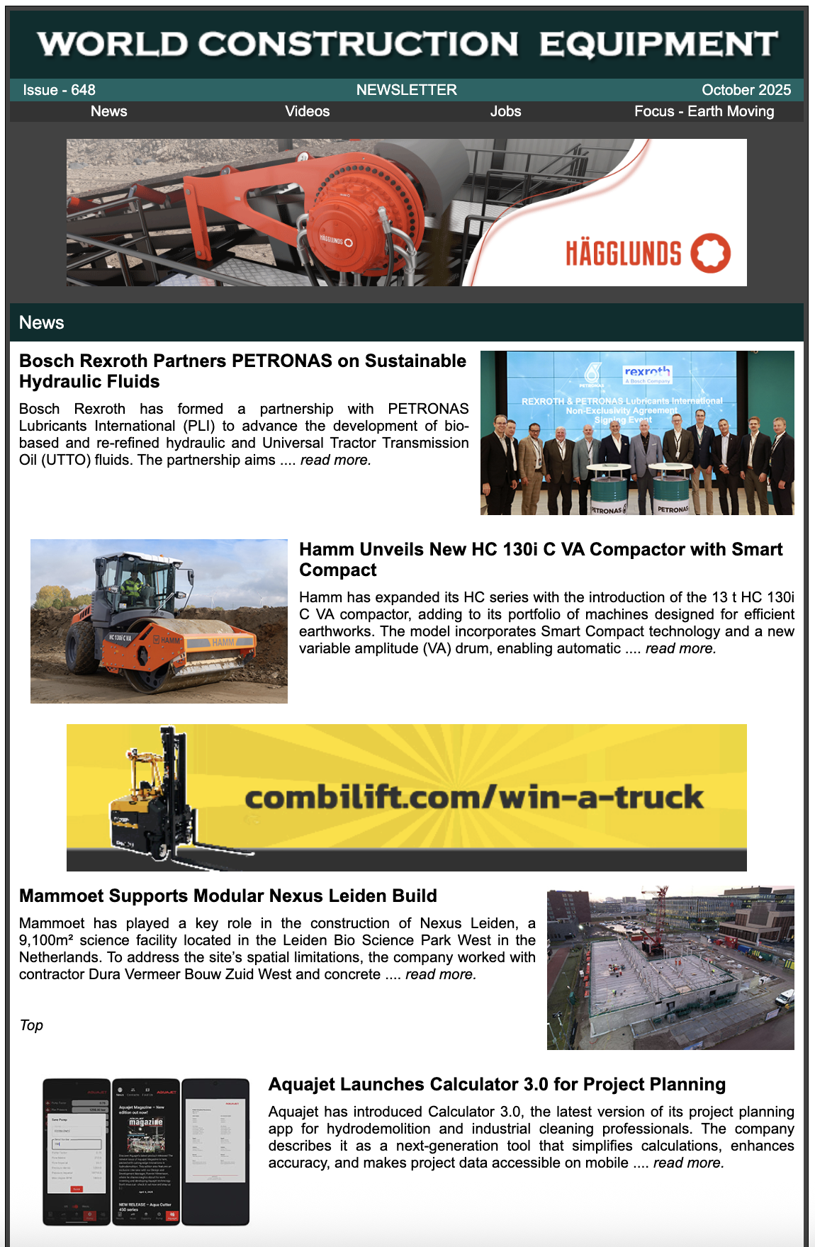 Newsletter Cover - Current World Construction Equipment Edition
