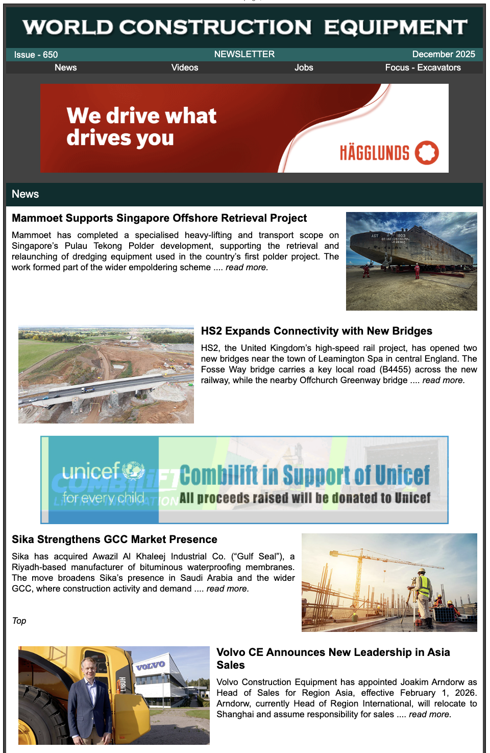 Newsletter Cover - Current World Construction Equipment Edition